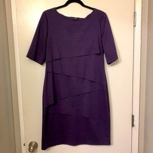 Connected Apparel Short Sleeved Layered Front Dress - Plum color, size large